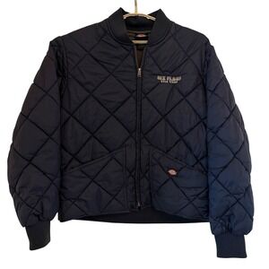 Dickies XL Black Diamond Quilted Puffer Bomber Jacket Six Flags Over Texas Zip